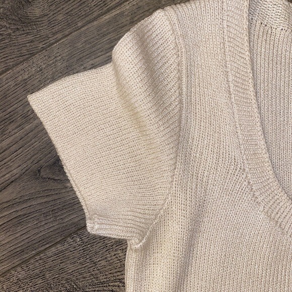 Vintage St John Knits Sz M Knit Long Dress Gold Button Front Short Sleeve Cream - Picture 6 of 11